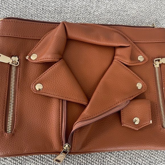 Motorcycle Jacket Brown Faux Leather Women's Cross Body Bag - Picture 7 of 16